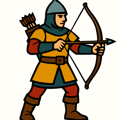 Okçu piyade savaşçı.
In-Game asset.  2d.  High contrast.  No shadows