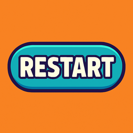 Boton de juego que diga "RESTART".
In-Game asset.  2d.  High contrast.  No shadows