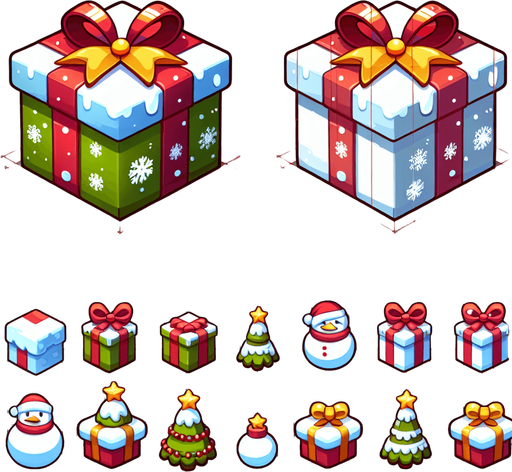 A christmas present, cartoon 2d, side view Single Game Texture. In-Game asset. 2d. Blank background. High contrast. No shadows.