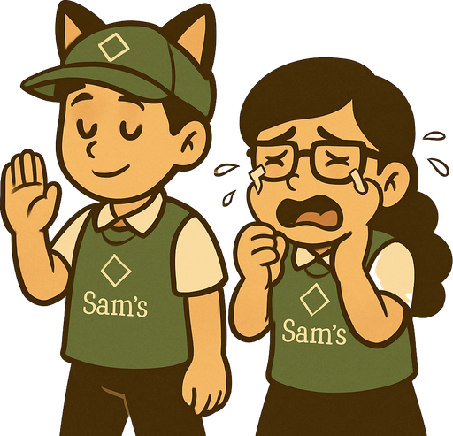 Usa a los dos personajes que se estan aleajndose de sams, y haz que la niña este llorando mientras despiden al otro de orejitas.
