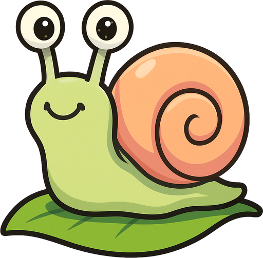 “A cute cartoon-style snail character for a mobile game. Soft pastel-colored shell (spiral-shaped), smooth shiny body in light beige or green, big round eyes on long eye stalks, small smiling mouth, friendly and playful expression. Standing on a leaf or simple colorful background. High-quality digital illustration, perfect for a kids game.”.
In-Game asset.  2d.  High contrast.  No shadows. cartoon style