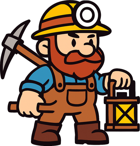 Miner character.
In-Game asset.  High contrast.  No shadows