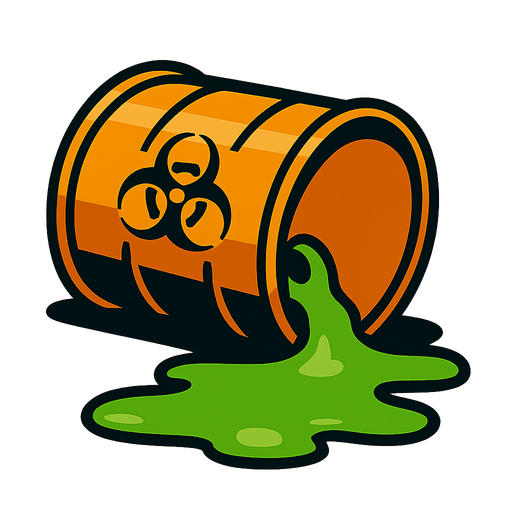 spilt acid barrel fallen over.
In-Game asset.  2d.  High contrast.  No shadows
