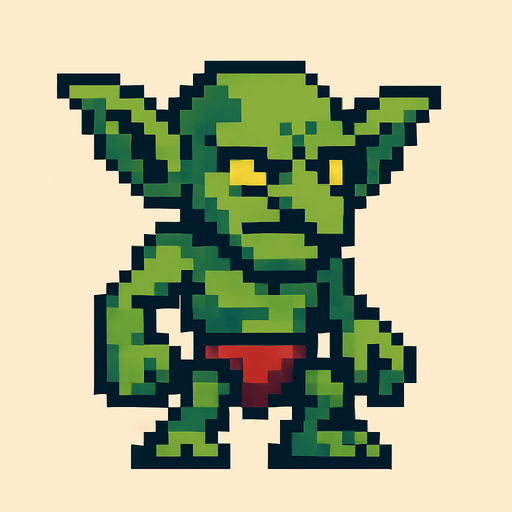 pixel art goblin.
In-Game asset.  2d.  High contrast.  No shadows