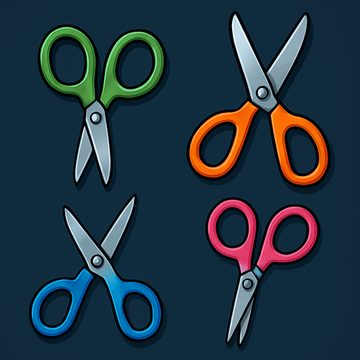 Pack of different scissors.
In-Game asset.  High contrast.  No shadows. 3D