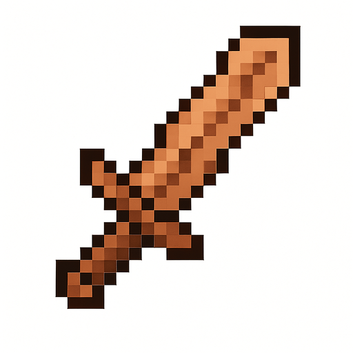 espada de madera pixart.
In-Game asset.  2d.  High contrast.  No shadows