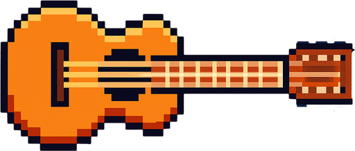 guitar pixel art 2d horizontal.
In-Game asset.  2d.  High contrast.  No shadows