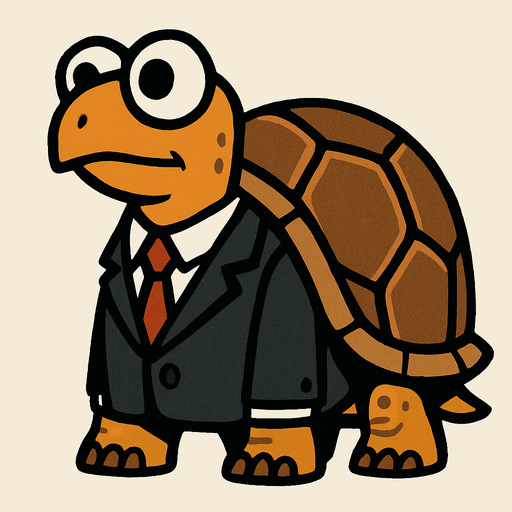 I land turtle with googly eyes wearing a suit and looking to the right.
In-Game asset.  2d.  High contrast.  No shadows