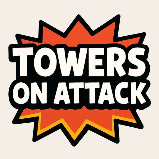 Towers On Attack yazısı.
In-Game asset.  2d.  High contrast.  No shadows