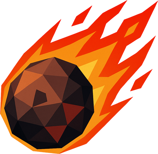 alevli bir meteor çiz. low poly olsun.
In-Game asset.  2d.  High contrast.  No shadows