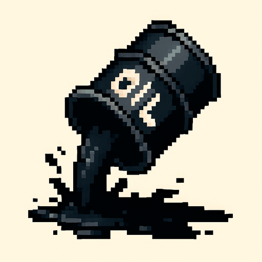 un barril derramando petroleo negro hecho con pixeles In-Game asset.  2d.  High contrast.  No shadows
