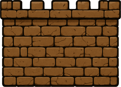 kale duvarı kahverengi renkte olsun eski çağ surları gibi olsun ve ekranın ortasını full kaplasın yatay şekilde.
In-Game asset.  2d.  High contrast.  No shadows