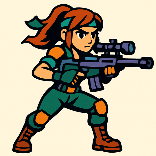 sniper girl hero.
In-Game asset.  2d.  High contrast.  No shadows