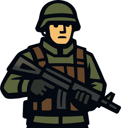Soilder.
In-Game asset.  2d.  High contrast.  No shadows