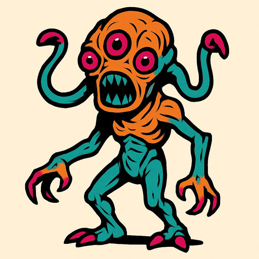 alien creature drawing.
In-Game asset.  2d.  High contrast.  No shadows