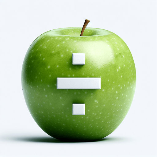 white "=" on a green apple..
Single Game Texture. In-Game asset. 2d. Blank background. High contrast. No shadows.
