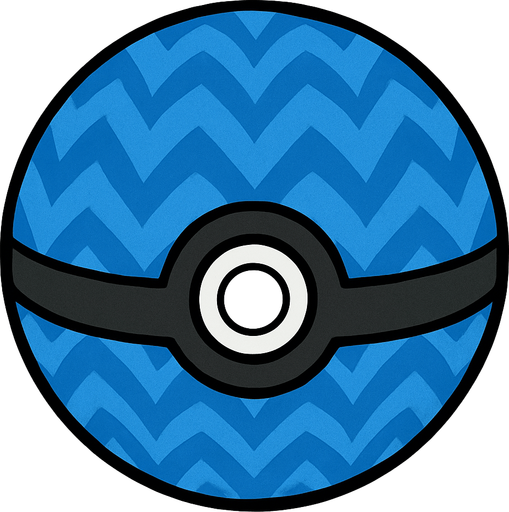 PATTERNED BLUE
POKEMON WITH BLACK COVER AROUND THE BALL.
In-Game asset.  2d.  High contrast.  No shadows