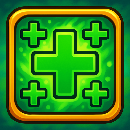 иконка восстановление здоровья много зеленых крестов в рамке, сочные цвета красивый фон.
In-Game asset.  2d.  High contrast.  No shadows
