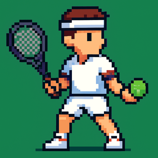 pixelart tennis player looking to the left.
In-Game asset.  2d.  High contrast.  No shadows
