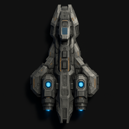 Uzay temalı Savaş Gemisi, gerçekçi, yazısız üstten görünüm. 
In-Game asset.  High contrast.  No shadows