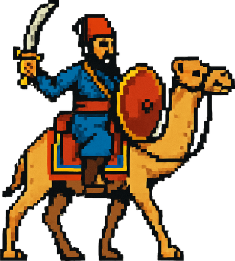 Ottoman camel warrior.
In-Game asset.  2d.  High contrast.  No shadows. pixel art