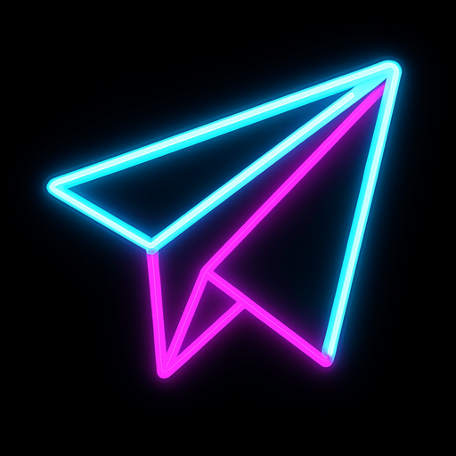 Neon paper airplane.
In-Game asset.  2d.  High contrast.  No shadows