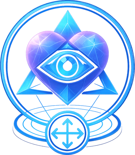 Neon cyberpunk mobile game button for casting spells, dialogue, doors and object interactions magic gemstone crystal sigil eyeball heart triangle topdown flat 3d 2d hologram futuristic glowing occult chic