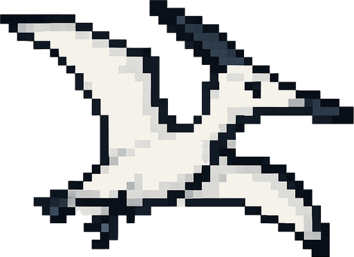 beyaz siyah uçan dinazor kuş.
In-Game asset.  No shadows. pixel
