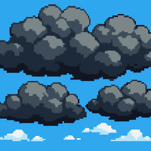 Grandes nubes grises , pixelart.
In-Game asset.  2d.  High contrast.  No shadows