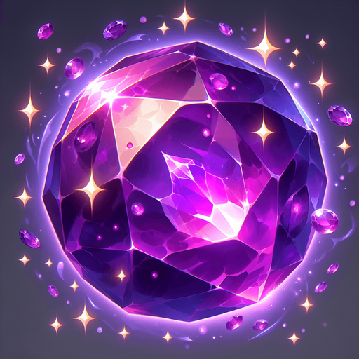Magic, purple gem.
Single Game Texture. In-Game asset. 2d. Blank background. High contrast. No shadows.