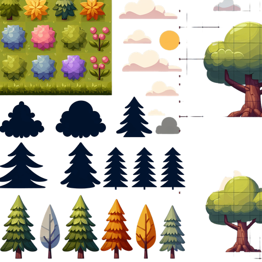 tree.
Single Game Texture. In-Game asset. 2d. Blank background. High contrast. No shadows.