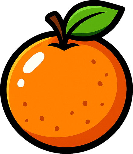 crea una naranja estilo cartoon.
In-Game asset.  2d.  High contrast.  No shadows