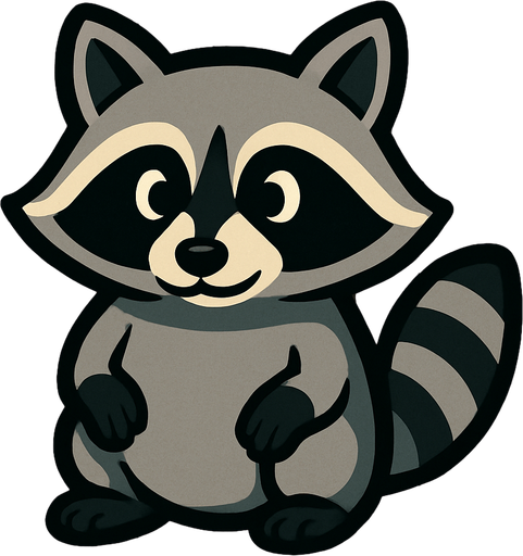 Racoon image with wooden background.
In-Game asset.  2d.  High contrast.  No shadows