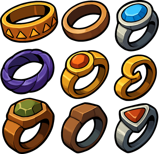 Pack of different rings.
In-Game asset.  High contrast.  No shadows. 3D