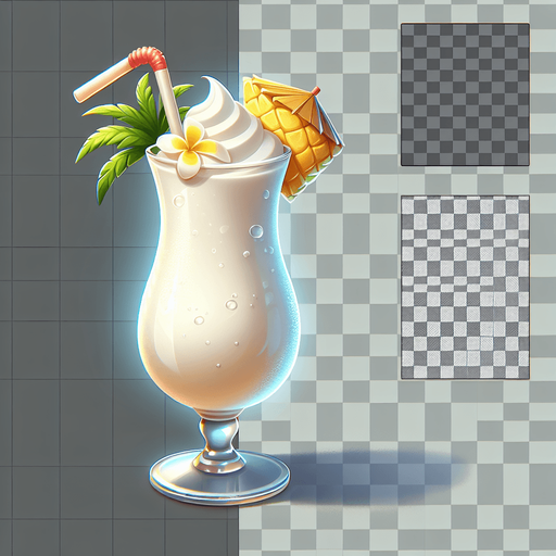 A nice glass of pina colada.
Single Game Texture. In-Game asset. 2d. Blank background. High contrast. No shadows.