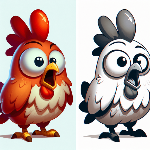 cartoon scared chicken.
Single Game Texture. In-Game asset. 2d. Blank background. High contrast. No shadows.