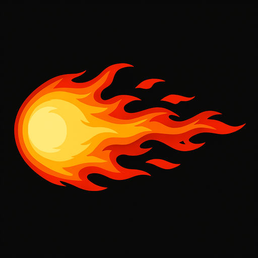 horizontal fire ball.
In-Game asset.  2d.  High contrast.  No shadows