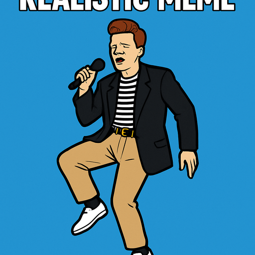 Realistic MEME of Rick Astley dancing with mic.
In-Game asset.  2d.  High contrast.  No shadows