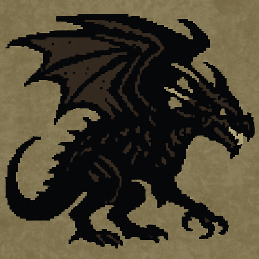 Shadow drake dark souls style 2d pixel art.
In-Game asset.  2d.  High contrast.  No shadows