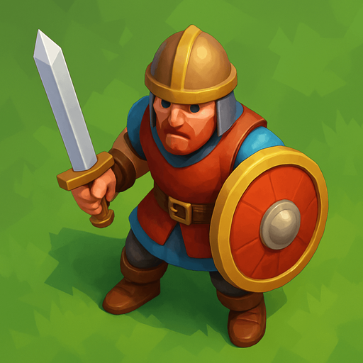 Kılıç ve kalkanlı çağı saldırı askeri, Gerçekçi, kuş bakışı görünüm, yazısız..
In-Game asset.  High contrast.  No shadows, renkli 3d olsun.