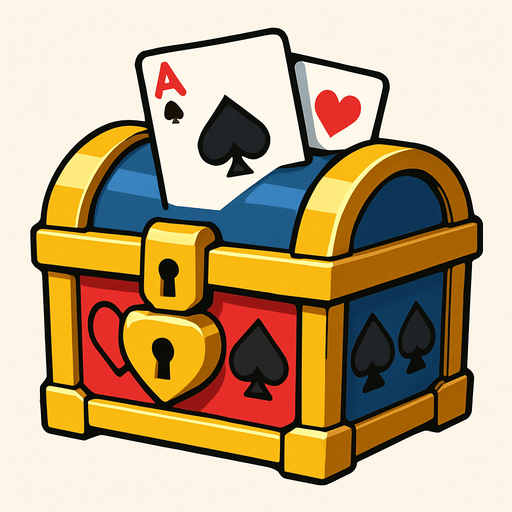 A small treasure chest with poker themed graphics on it. Anime style. 
In-Game asset.  2d.  High contrast.  No shadows