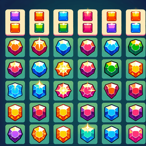 Match 3 gem sprite sheet.
Single Game Texture. In-Game asset. 2d. Blank background. High contrast. No shadows.