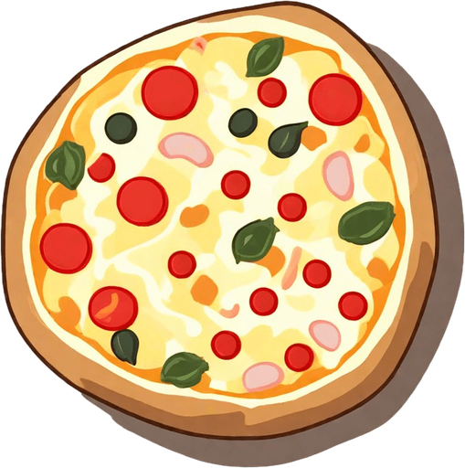 a round pizza, flat. No background. Transparent background. Blank background. No shadows. 2d. In-Game asset. flat