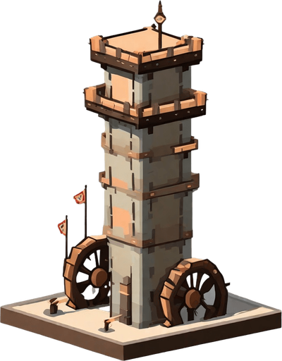 No background. Transparent background. Blank background. No shadows. 2d. In-Game asset. flat. Tower with ballista. No background. Transparent background. Blank background. No shadows. 2d. In-Game asset. flat