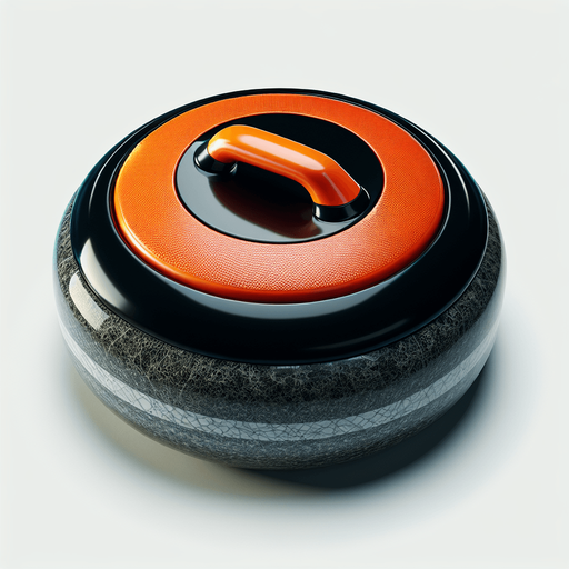 Black curlingstone with orange top, top view.
