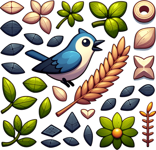 Kuş yemi.
Single Game Texture.  In-Game asset.  2d.  Blank background.  High contrast.  No shadows