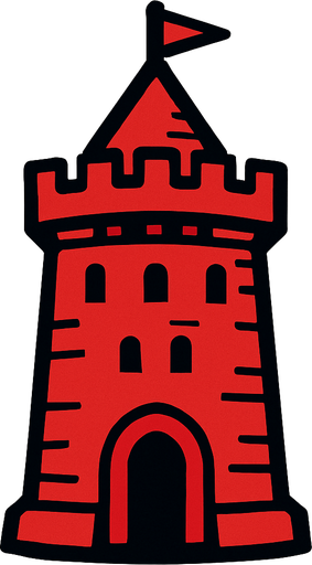 Red tower.
In-Game asset.  2d.  High contrast.  No shadows