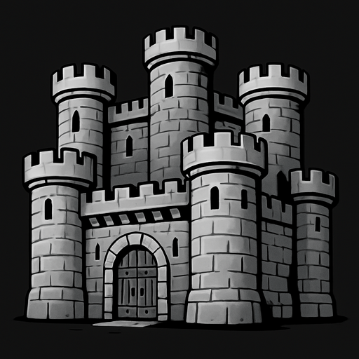 טירה אפורה.
In-Game asset.  2d.  High contrast.  No shadows