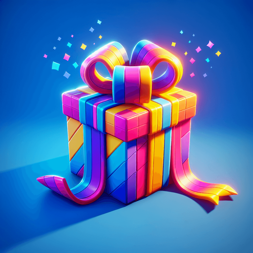 bright 3d present with bow, vivd colours.
Single Game Texture. In-Game asset. 2d. Blank background. High contrast. No shadows.