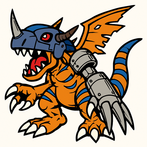Metalgreymon.
In-Game asset.  2d.  High contrast.  No shadows
